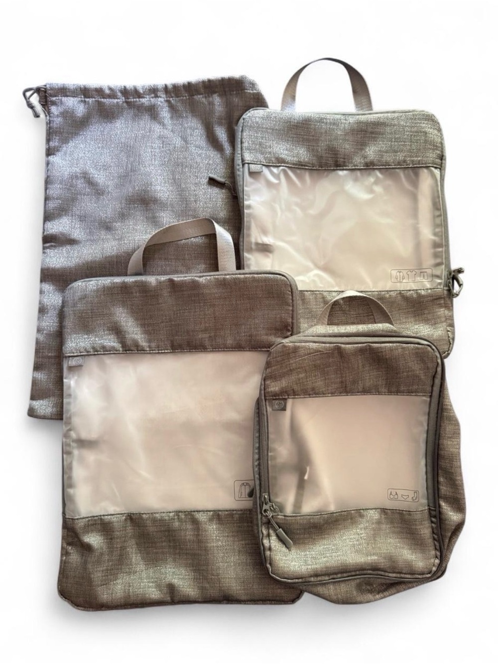 Joan & David sparkly silver bags, set of 3 cubes and nice size drawstring bag.